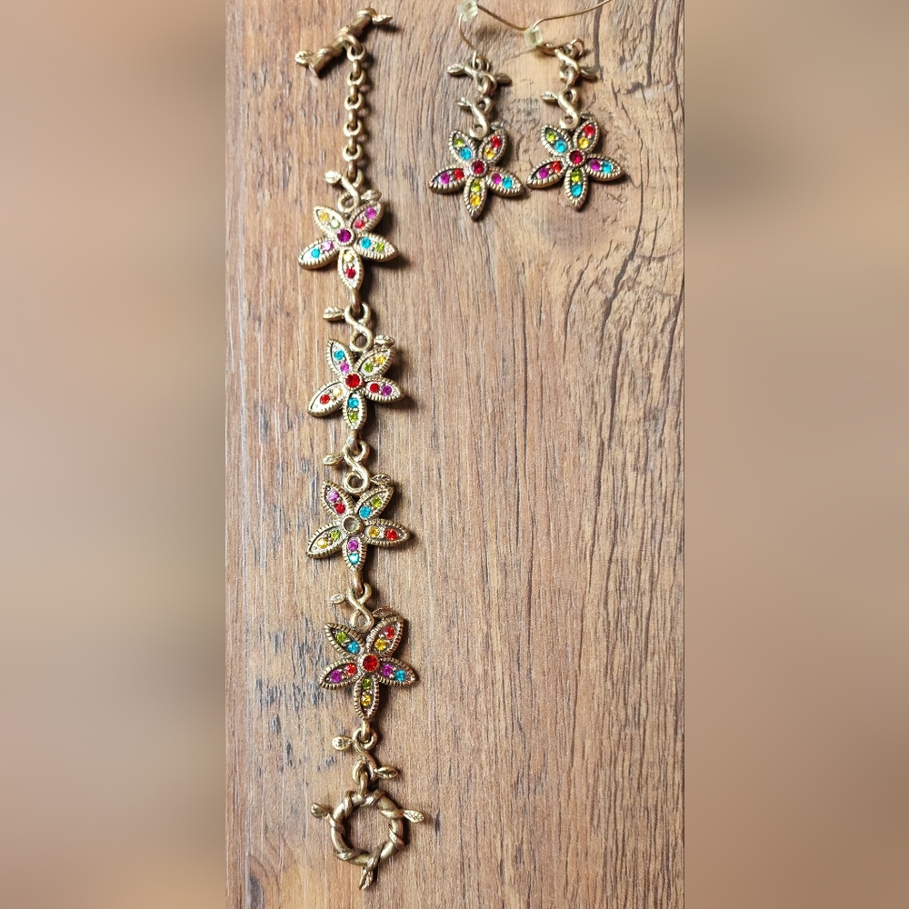 Nautical foral rhinestone bracelet and earring jewelry Set